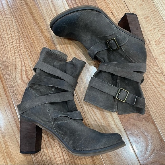 Jeffrey Campbell Ibiza Brown Gray Suede Leather France Wrap Strap Boots EUC 9.5 - Picture 5 of 11